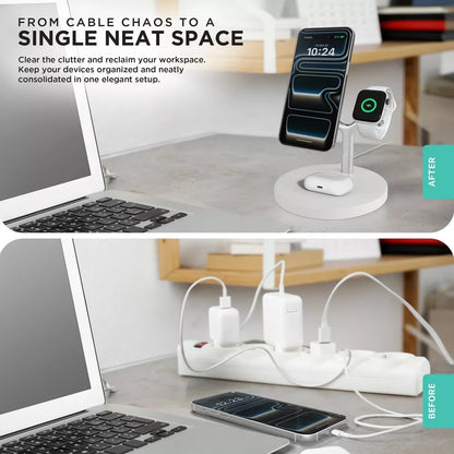 iHome 4-in-1 15W Magnetic Wireless Charging Stand - White - Fast charging for all of your Apple devices 2IHQI1009WHTCB