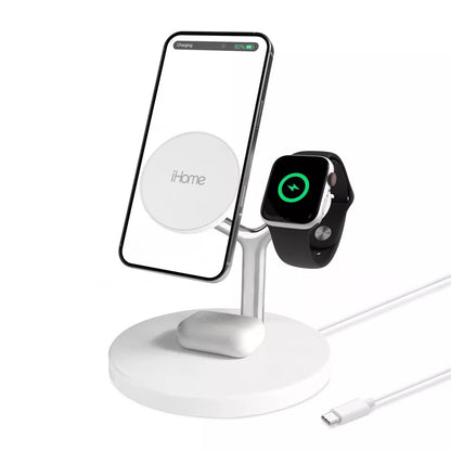 iHome 4-in-1 15W Magnetic Wireless Charging Stand - White - Fast charging for all of your Apple devices 2IHQI1009WHTCB