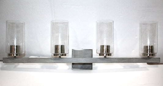 Sunset 4-Light 100W MB Halston Vanity Timber Gray / Bright Satin Nickel F16204-81