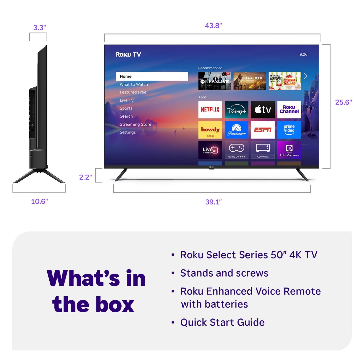 Roku 50" Select Series 4K HDR Smart Roku TV with Roku TV Remote 50R4C5