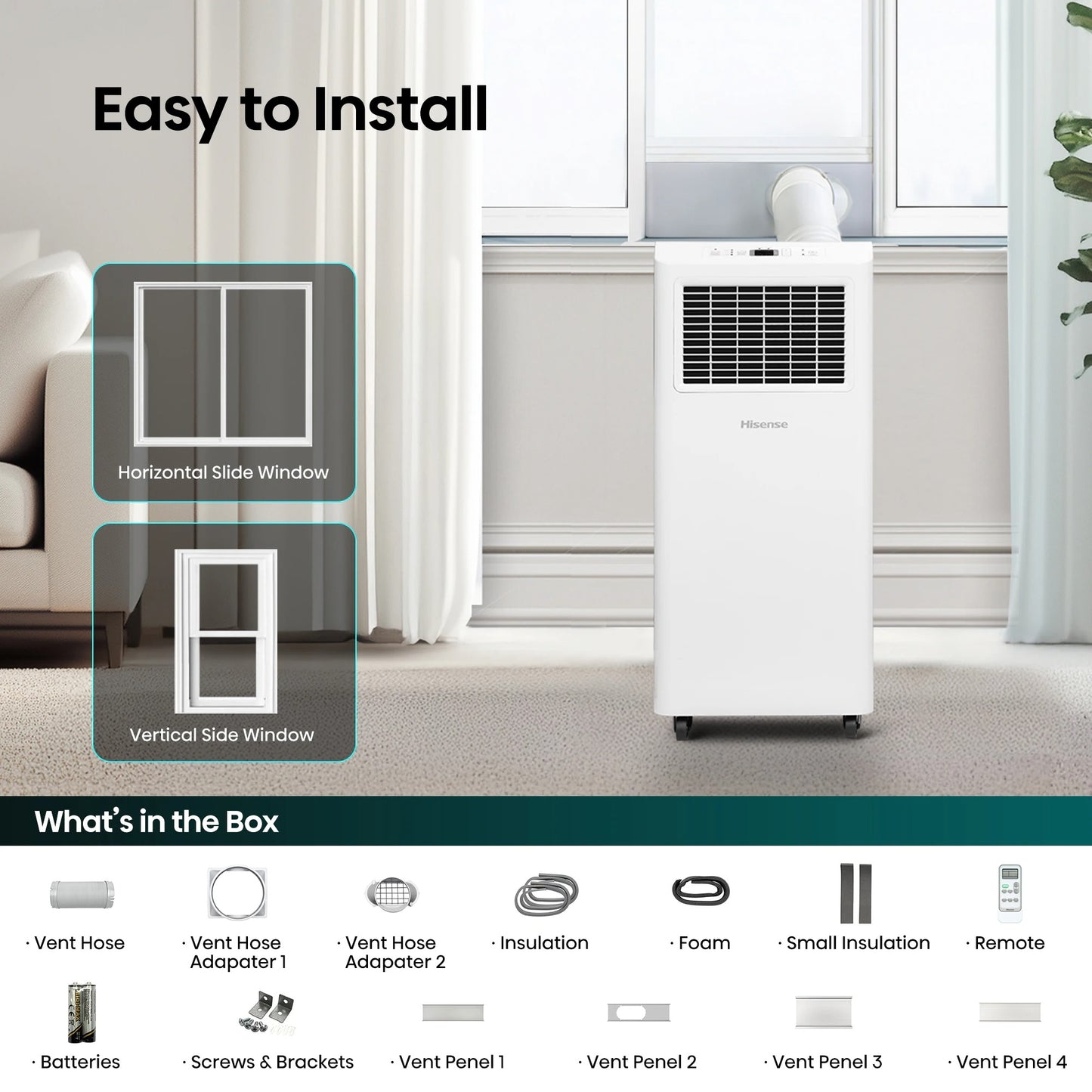 Hisense 5000 BTU (DOE) 115-Volt 150 sq. ft. Vented Small Room Portable Air Conditioner, Remote control - AP0525CR1W