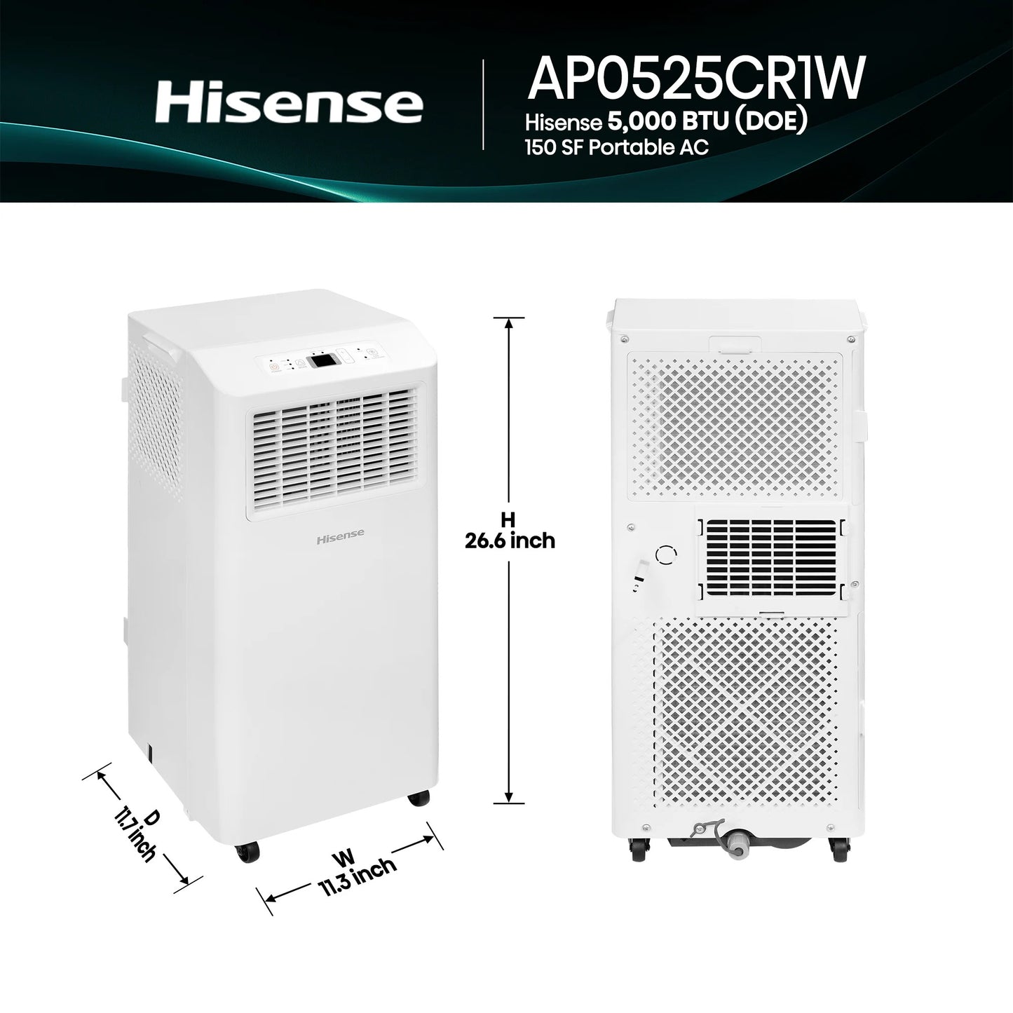 Hisense 5000 BTU (DOE) 115-Volt 150 sq. ft. Vented Small Room Portable Air Conditioner, Remote control - AP0525CR1W
