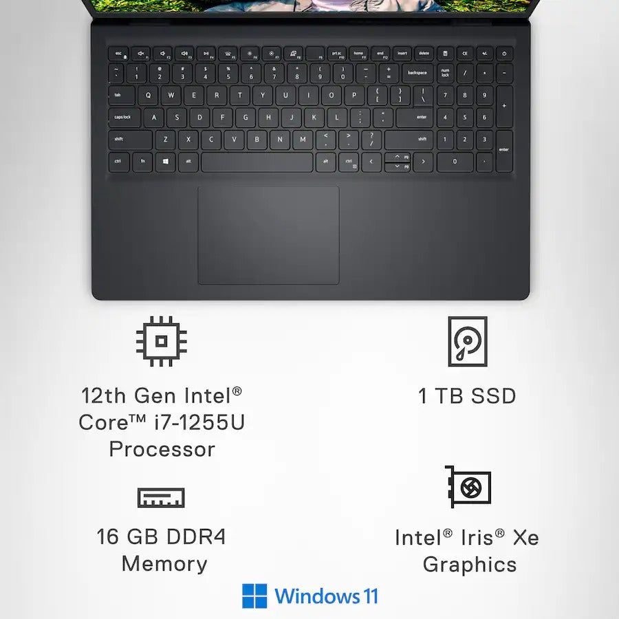 Dell Inspiron 15 15.6" 2K Touchscreen Laptop Intel Core i7 1255U 16GB 1TB - Carbon Black, Anti-glare, Up to 9 hrs battery I3520-7896BLK