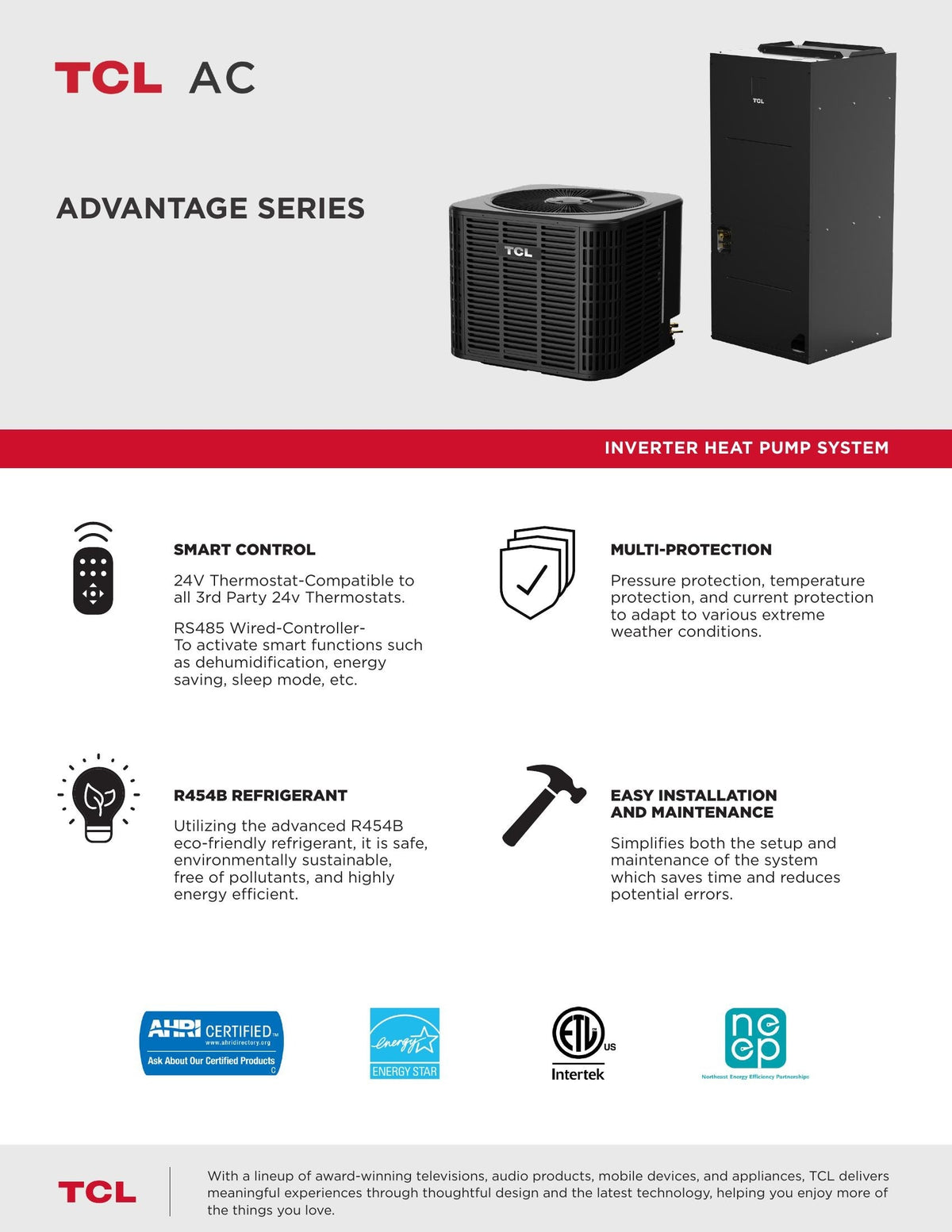 TCL H36TDH18XAC 36K Advantage Inverter Heat Pump Outdoor Unit - 208-230V, single-phase, 60Hz system