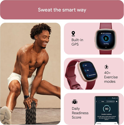 Fitbit Versa 4 Fitness Smartwatch Bundle - Beet Juice/Copper Rose FB523RGRDS