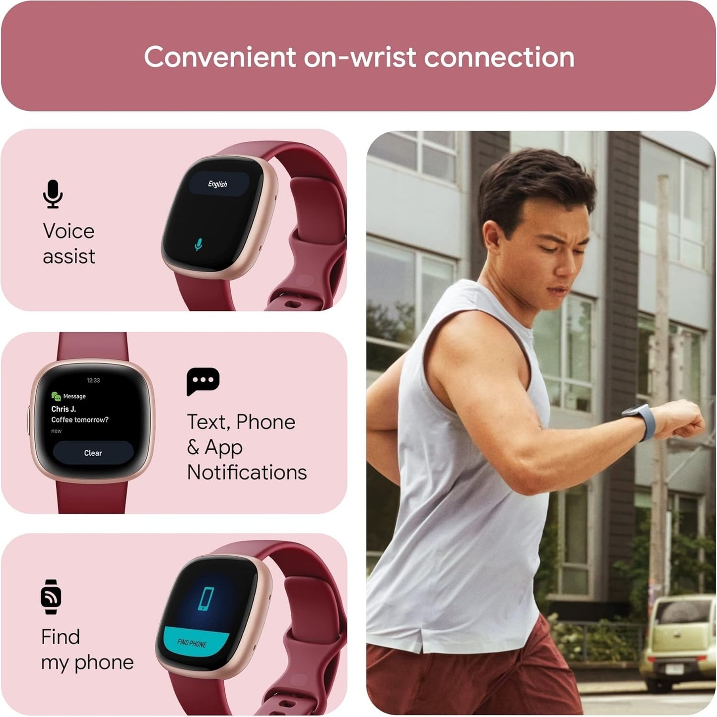 Fitbit Versa 4 Fitness Smartwatch Bundle - Beet Juice/Copper Rose FB523RGRDS