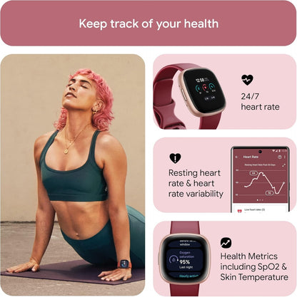 Fitbit Versa 4 Fitness Smartwatch Bundle - Beet Juice/Copper Rose FB523RGRDS
