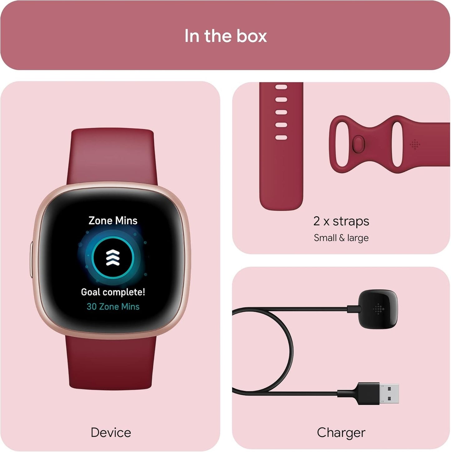 Fitbit Versa 4 Fitness Smartwatch Bundle - Beet Juice/Copper Rose FB523RGRDS