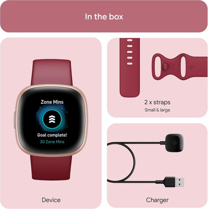 Fitbit Versa 4 Fitness Smartwatch Bundle - Beet Juice/Copper Rose FB523RGRDS