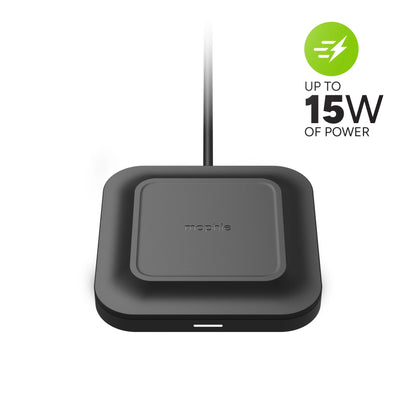 Mophie Wireless Charge base 15W - Black, w/ 20W power adapter - WRLS-PAD-15W
