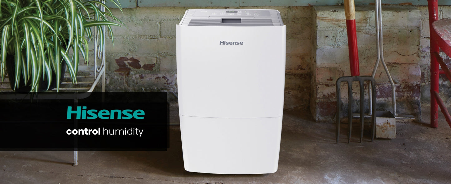 Hisense 50 Pint 3-Speed Dehumidifier with Built-in Pump, 3 Modes – Auto, Continuous, Manual, 24-hour on/off timer.,