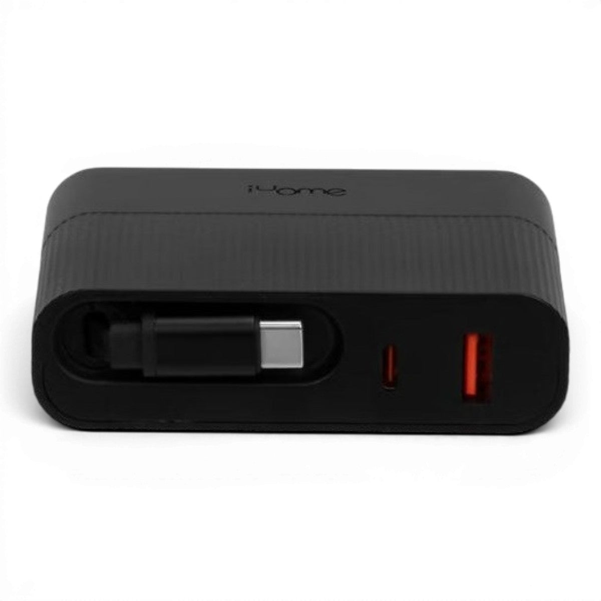 IHOME 45W AC Pro with Retractable USB-C Cable and 1 USB-A and 1 USB-C Wall Charger 2IHCH1042BLKCB