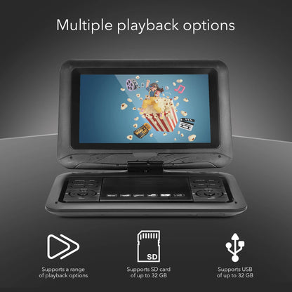 HOM Portable DVD Player 10.1" LCD Screen Recharge Battery SD Card Media Player