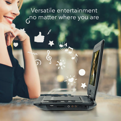 HOM Portable DVD Player 10.1" LCD Screen Recharge Battery SD Card Media Player