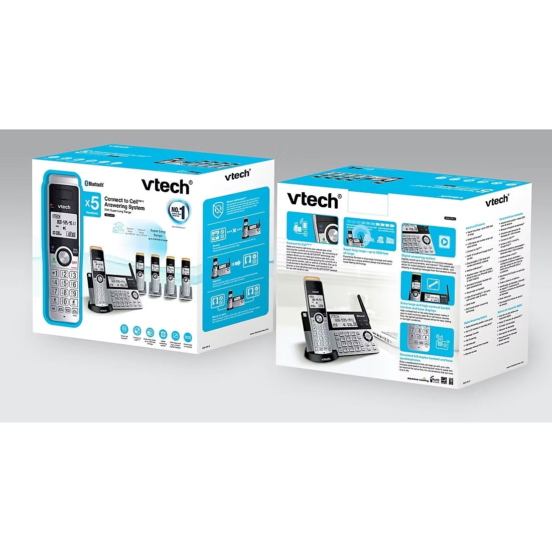 Vtech 5-Handset Cordless Phone with Super Long Range, Bluetooth Connect to Cell, Smart Call Blocker and Answering System IS8129-5