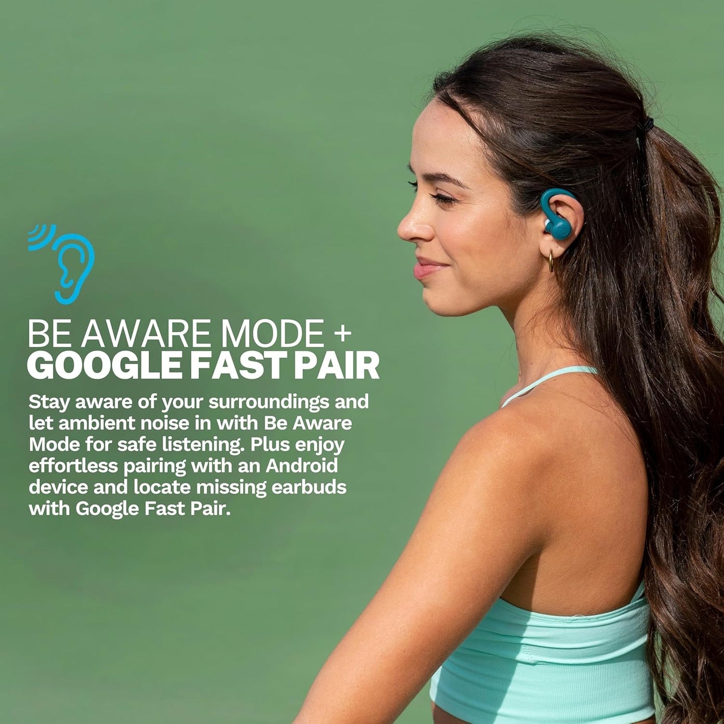 JLab Go Sport+ Wireless Workout Earbuds Featuring C3 Clear Calling, Secure Earhook Sport Design, 35+ Hour Bluetooth Playtime, and 3 EQ Sound Settings (Teal)
