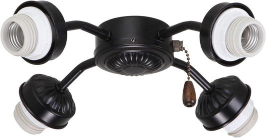 Kathy Ireland HOME 4-Light Arm Fitter for Ceiling Fan | Dimmable LED Light Fixture Attachment with 4 Adjustable Arms and A19 Medium Base LED Bulbs, BBQ Black F440BQ