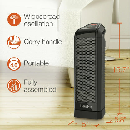 Lasko Oscillating Digital Ceramic Room Tower Heater with Remote Control CT16670