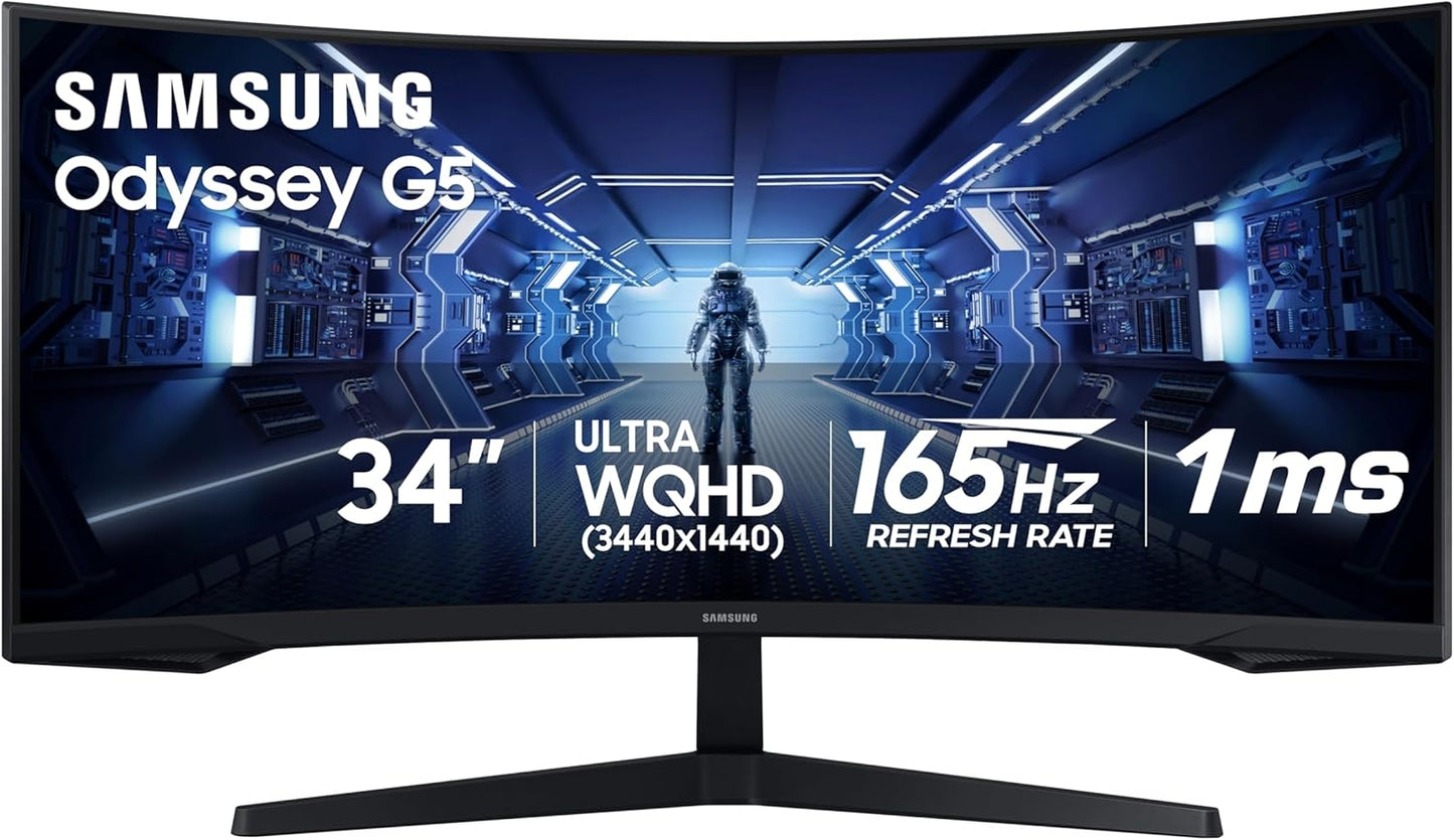 Samsung 34” Odyssey G5 1000R Curved 1ms 165Hz QHD FreeSync Prem Gaming Monitor Black LC34G55TWWNXZA