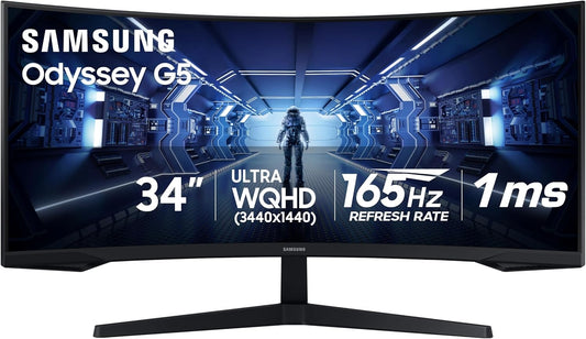 Samsung 34” Odyssey G5 1000R Curved 1ms 165Hz QHD FreeSync Prem Gaming Monitor Black LC34G55TWWNXZA
