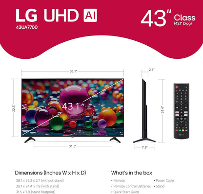 LG 43" UA7100 UHD AI 4K webOS Dynamic Tone Mapping Pro Smart TV, webOS, HDR10 Pro, works w/ Amazon Alexa, Google Assistant 43UA7100AUB