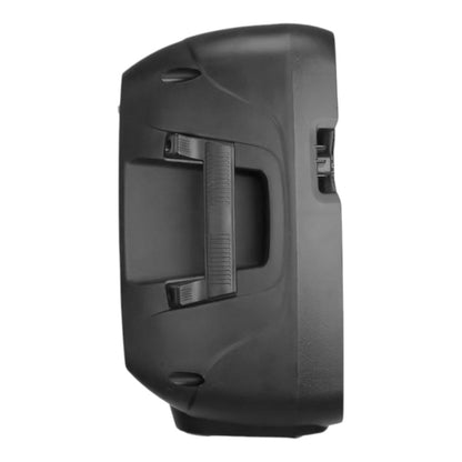 QFX LMS-8074 8" Portable Party Speaker with Liquid Motion Lights and Wired Microphone, 25Watts, Rechargeable battery, FM radio