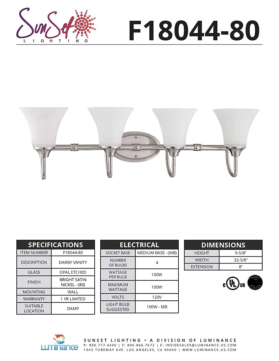 LUMINANCE F18044-80 Darby 4-Lights 100W MB Darby Vanity