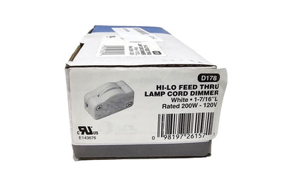 Luminance Hi-Low In Line Switch In White 200 Watts 120V SPT-2 Model D178 10-pack