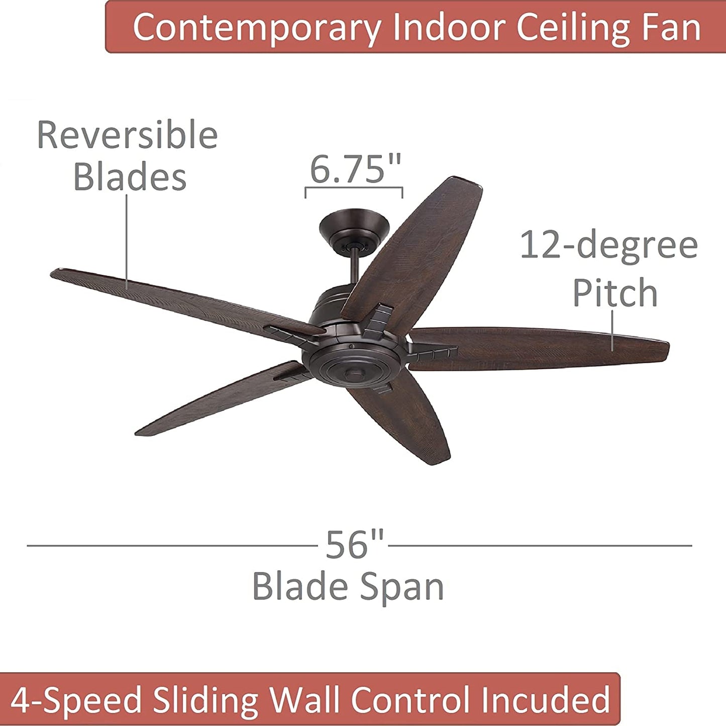 Luminance Kathy Ireland Home Euclid 56" Ceiling Fan w/ 4-Speed Wall Control Oil Rubbed Bronze CF500TORB