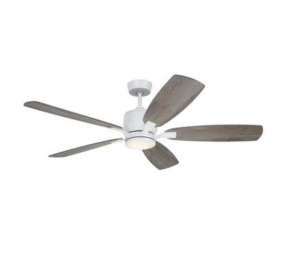 Luminance Kathy Ireland Home Ion Eco LED 72in Ceiling Fan with DC Motor | Hanging Fixture with Dimmable Light Kit, Wall Control, and Downrod Mount | , Satin White with Timber Grey Blades