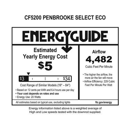 Luminance kathy ireland Home Penbrooke Eco 60in Ceiling Fan with Premium Motor | Energy Star Fixture for Home Improvement with 6-Speed Wall Control | Satin White with Timber Grey Solid Wood Blades