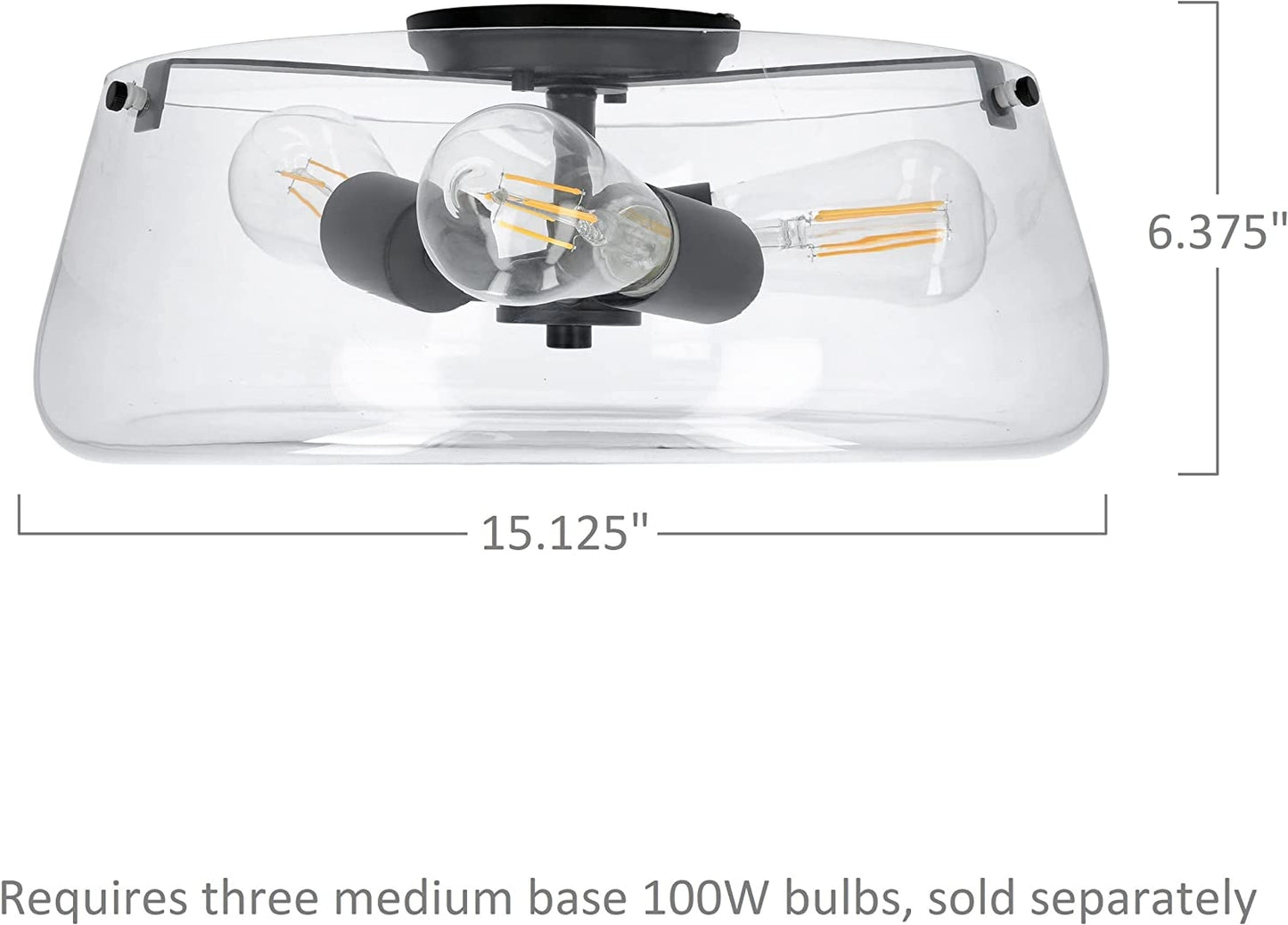 Luminance Stella Black 3 LT 100W Flush Mount Ceiling Light | Modern Metal Fixture Round Clear Glass Shade F27024-31