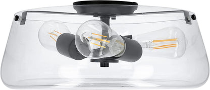 Luminance Stella Black 3 LT 100W Flush Mount Ceiling Light | Modern Metal Fixture Round Clear Glass Shade F27024-31