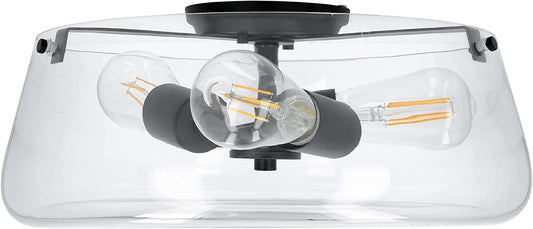 Luminance Stella Black 3 LT 100W Flush Mount Ceiling Light | Modern Metal Fixture Round Clear Glass Shade F27024-31