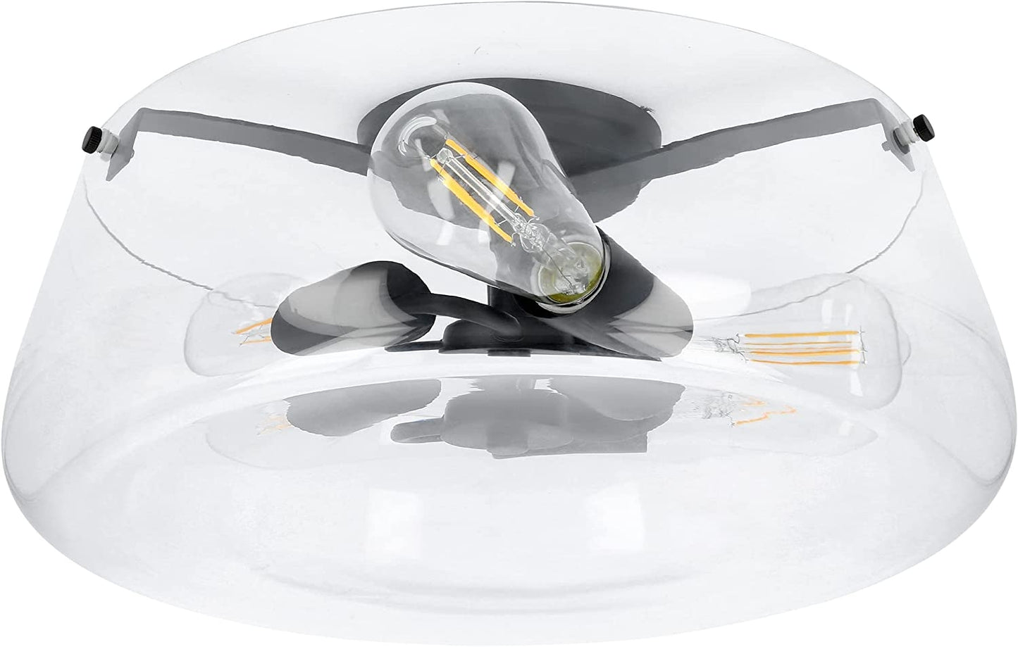 Luminance Stella Black 3 LT 100W Flush Mount Ceiling Light | Modern Metal Fixture Round Clear Glass Shade F27024-31