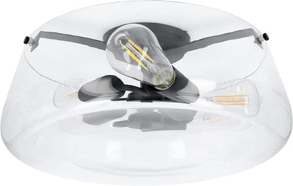 Luminance Stella Black 3 LT 100W Flush Mount Ceiling Light | Modern Metal Fixture Round Clear Glass Shade F27024-31