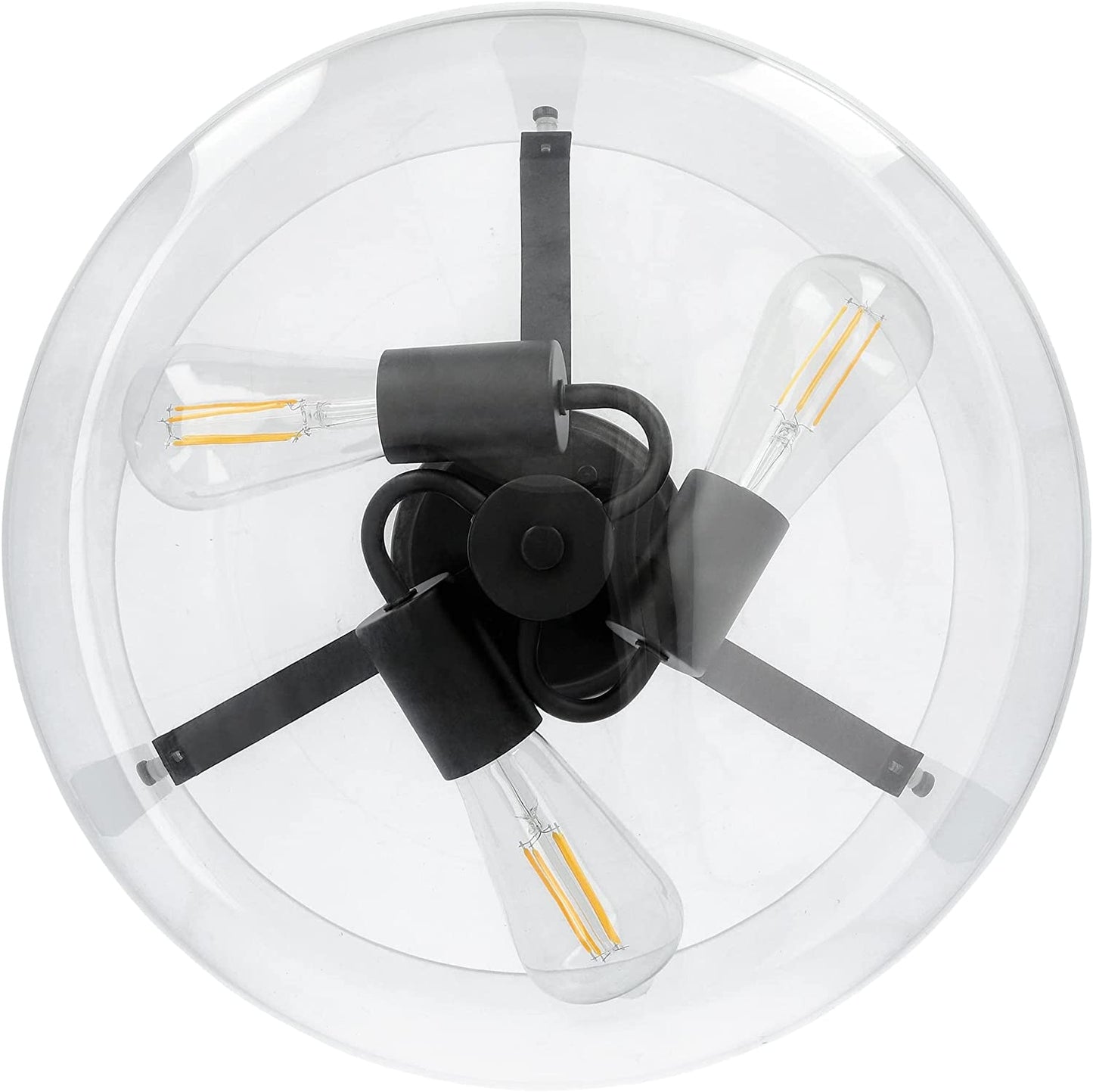 Luminance Stella Black 3 LT 100W Flush Mount Ceiling Light | Modern Metal Fixture Round Clear Glass Shade F27024-31