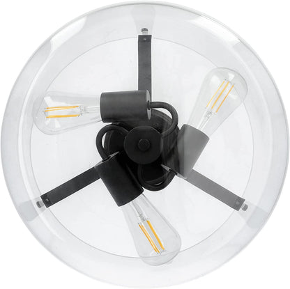 Luminance Stella Black 3 LT 100W Flush Mount Ceiling Light | Modern Metal Fixture Round Clear Glass Shade F27024-31