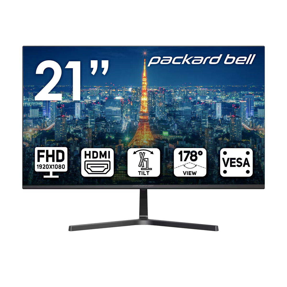 Packard Bell airFrame 21" FHD Monitor, 1920x1080, Ultrawide, VESA Mount Compatible, Tilt Adjustment, HDMI/VGA