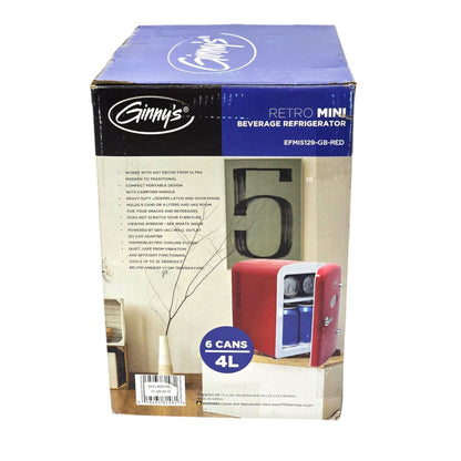 Ginny's Portable Retro Holds 6 cans or 4 liters Mini Fridge EFMIS129-GB-RED
