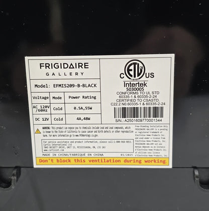 Frigidaire 12 in.1 cu. ft. 9-Can Beauty Light Up Mini Refrigerator, Plugs into a 12-Volt car adapter or 110-volt home outlet - EFMIS209-BLACK