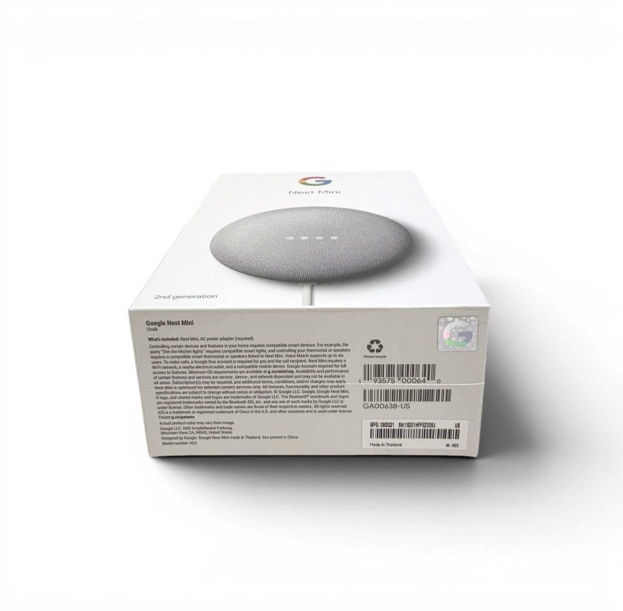 Google Nest Mini (2nd Generation) with Google Assistant - Chalk GA00638-US