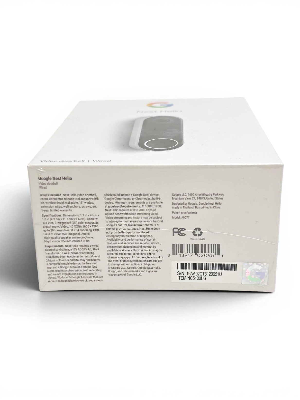 Google Nest Doorbell (Wired) Smart Wi-Fi Video Doorbell, for HDR Video, HD Talk & Listen, Night Vision, & Person Alerts - Black NC5100US