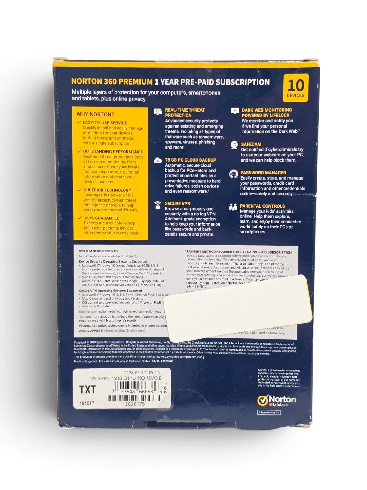 Norton 360 Premium For Up To 10 Devices PC/Mac/iOS/Android 21389990