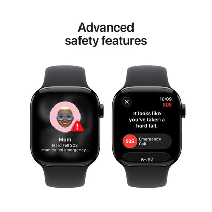 Apple Watch Series 11 (GPS+Cellular) 42mm Aluminum Case with Black Sport Band - S/M - Jet Black MF834LW/A