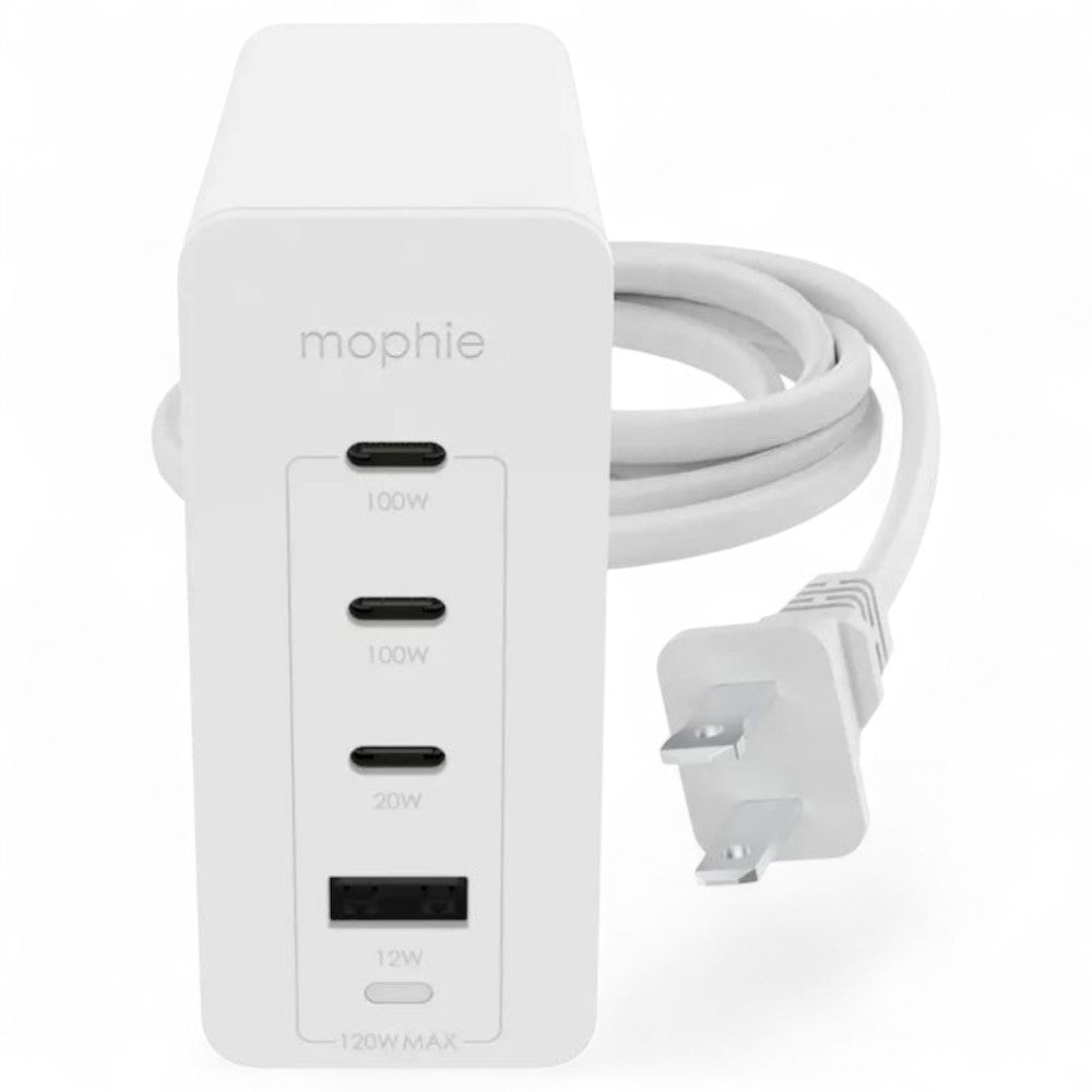 Mophie Speedport 120 Travel Charging Bundle - White, Three USB-C PD ports and one USB-A port, 120W 4-port GaN fast wall charger