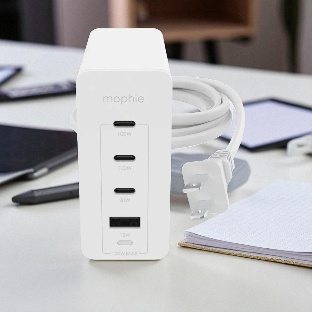 Mophie Speedport 120 Travel Charging Bundle - White, Three USB-C PD ports and one USB-A port, 120W 4-port GaN fast wall charger
