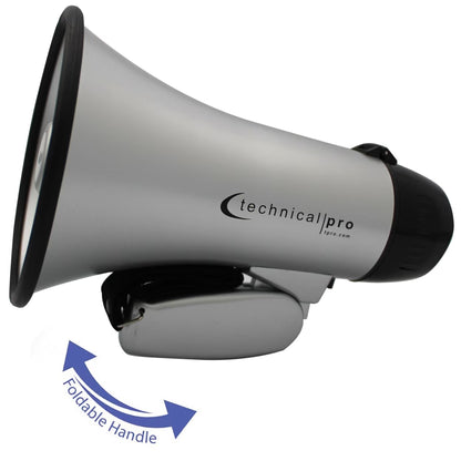 Technical Pro Portable 20W Megaphone Silver Black 300m Range with Siren and Strap