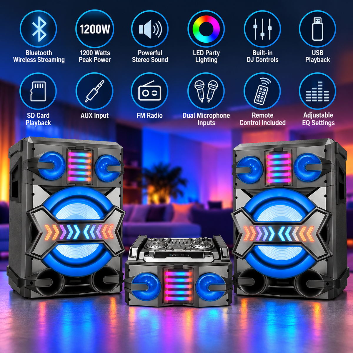 Technical Pro MS1200BT Bluetooth 12" Woofers Shelf Loudspeaker System w/Mic