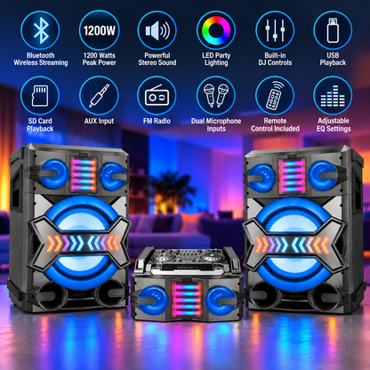 Technical Pro MS1200BT Bluetooth 12" Woofers Shelf Loudspeaker System w/Mic